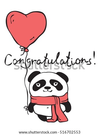 Saint Valentine's Day cute panda background. Panda in love and hand drawn congratulations text 