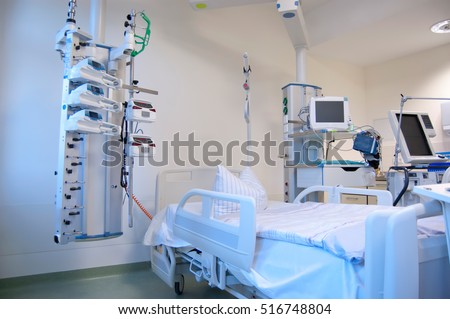 Intensive care unit and trauma care unit of a hospital's emergency department. Royalty-Free Stock Photo #516748804