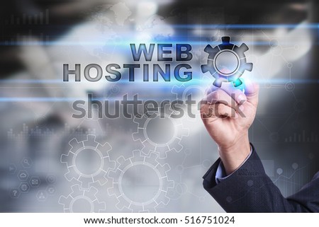 Businessman is drawing on virtual screen. web hosting concept