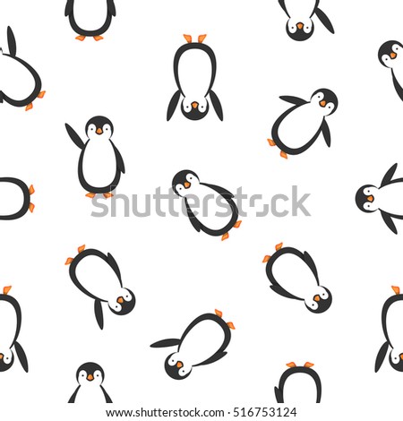 endless pattern of penguins on white background