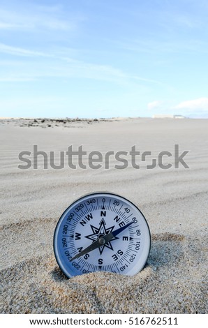 Conceptual Photo Picture of a compass in the dry desert