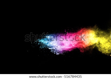 abstract powder splatted background. Pink powder explosion on black background. Colored cloud. Colorful dust explode. Paint Holi.