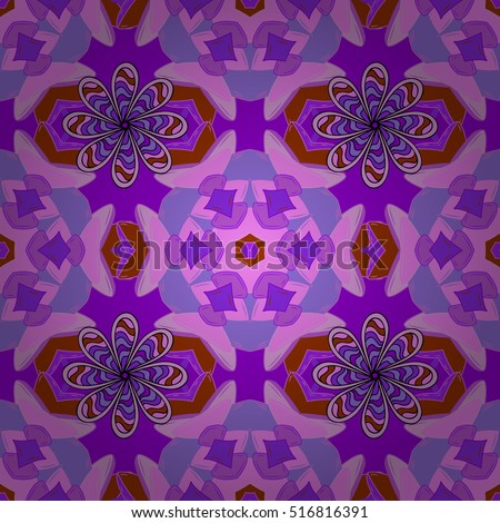 Vintage pattern on petals round background with lilac flower. Pink, lilac mandalas background.