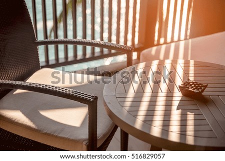 Tables and chairs for sunset  in the sun warm