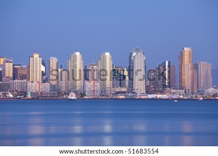 San Diego city skyline and reflection