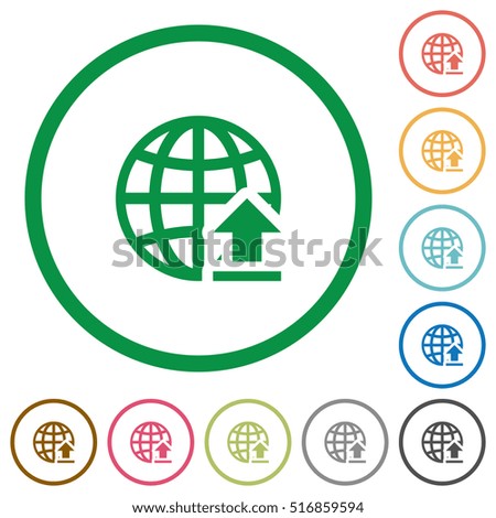 Upload to internet flat color icons in round outlines