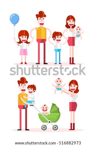 Spending Time in Family. Isolated Flat Vector Illustration on White Background.