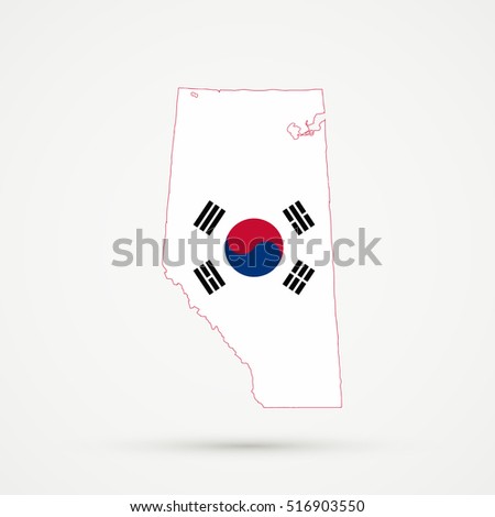 Alberta map in South Korea flag colors, editable 