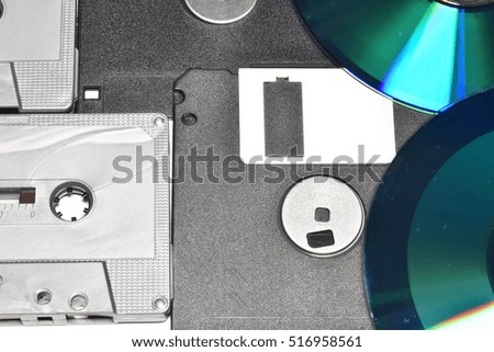 Tape, floppy, cd. Suitable to be used like a background. 