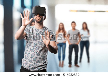 man wearing a virtual reality glasses