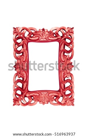 Red carved picture frame isolated over white with clipping path.