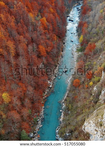 Colorful autumn with a view on the canyon of the river Tara in Montenegro from above