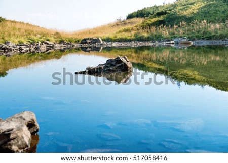 Blue water with rocks in a mountain lake