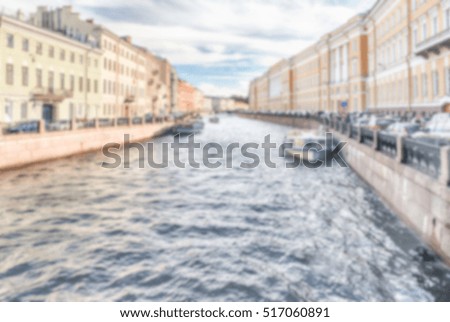Defocused background over Moyka River embankment, St. Petersburg, Russia. Intentionally blurred post production for bokeh effect
