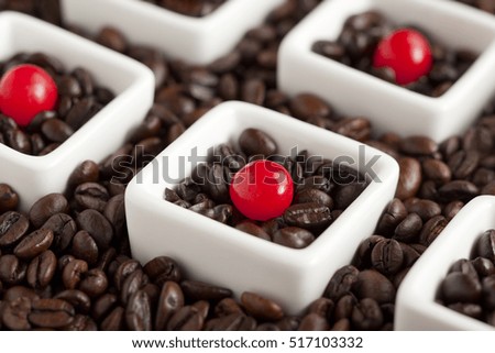 Christmas background with coffee beans and candy