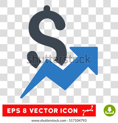 Dollar Growth EPS vector pictogram. Illustration style is flat iconic bicolor smooth blue symbol.