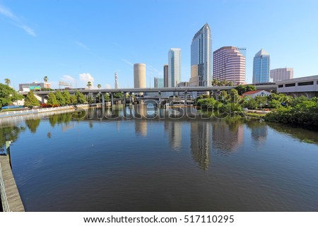Partial Tampa, Florida skyline with USF Park and commercial buildings