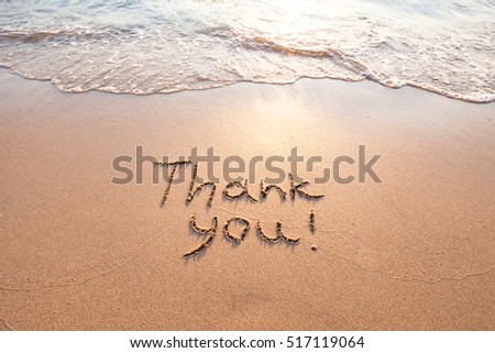 thank you, gratitude concept, beautiful card, word written on sand beach Royalty-Free Stock Photo #517119064