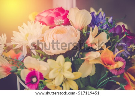 Bouquet flowers decor. Vintage filter