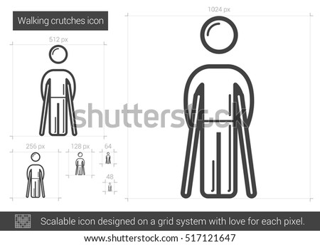 Walking crutches vector line icon isolated on white background. Walking crutches line icon for infographic, website or app. Scalable icon designed on a grid system.