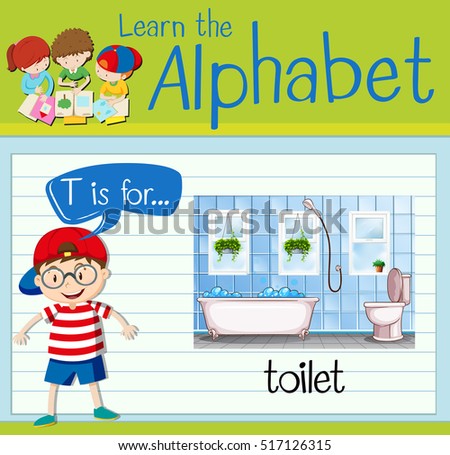 Flashcard letter T is for toilet illustration