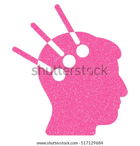 Neural Interface grainy textured icon for overlay watermark stamps. Flat symbol with dirty texture. Dotted vector pink ink rubber seal stamp with grunge design on a white background.