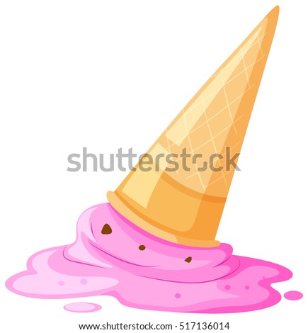 Melted ice cream and cone on the floor illustration