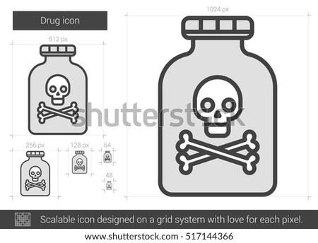 Drug vector line icon isolated on white background. Drug line icon for infographic, website or app. Scalable icon designed on a grid system.
