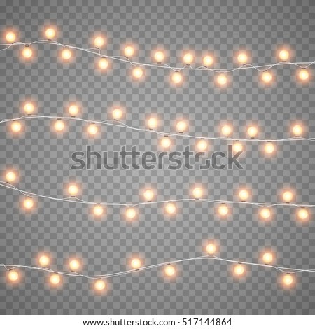 Christmas garlands isolation on transparent background. Xmas realistic overlay garlands lights card. Holidays decorations bright garlands lamps. Vector gloving garland illustration