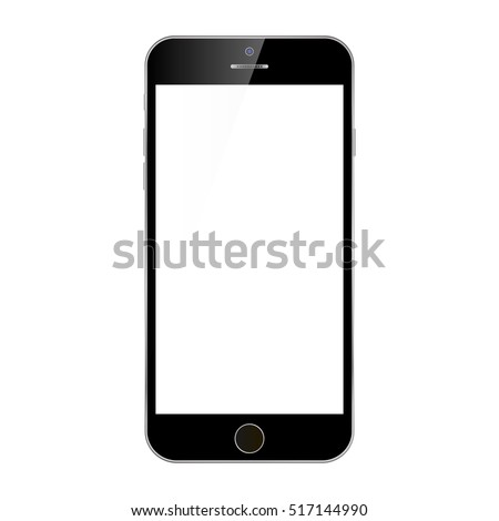 Black smartphone with white screen, menu button and camera, vector eps10. Smartphone mobile phone black color top view. Black Smartphone top, isolated on white. Royalty-Free Stock Photo #517144990