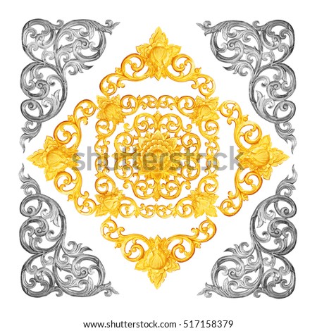 Pattern of flower carved wooden for decoration isolated on white background