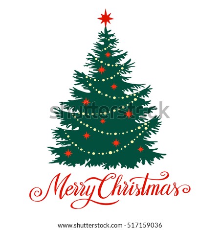 Christmas tree silhouette with snowflakes, vector illustration isolated on white background, template for design, greeting card, invitation.