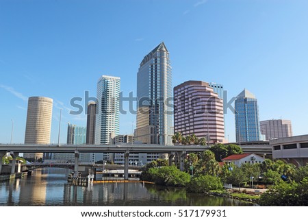 Partial Tampa, Florida skyline with USF Park and commercial buildings