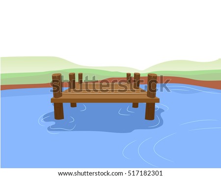 Illustration of Lake with Wooden Jetty