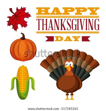 happy thanksgiving card with turkey and pumpkin with autumn leaf. colorful design. vector illustration