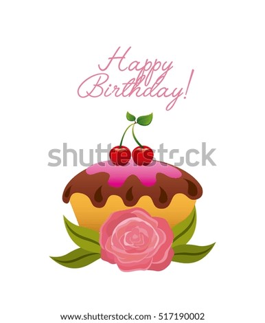 sweet cake dessert icon with decorative flowers over white background. happy birthday card design. vector illustration