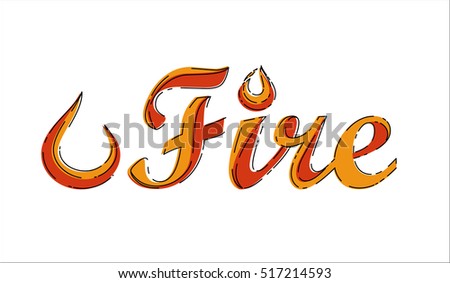 Fire word isolated on white background. Stock vector illustration of letters in red orange colors with flames element. Mbe style.