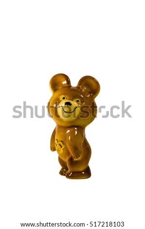 Soviet olympic bear statuette isolated on a white background