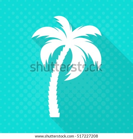 White vector palm tree flat icon turquoise background