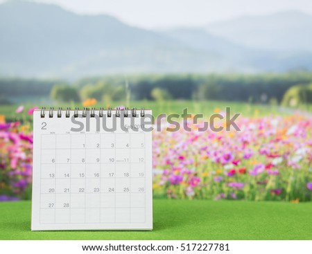Year 2017 calendar with cosmos flower field and mountain background