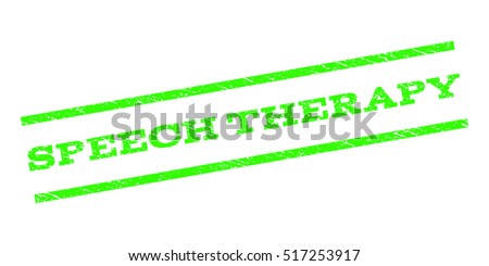Speech Therapy watermark stamp. Text tag between parallel lines with grunge design style. Rubber seal stamp with dirty texture. Vector color ink imprint on a white background.