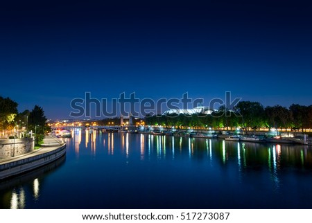 Seine river and view on the Grand Palais on the sunrise, Paris, France