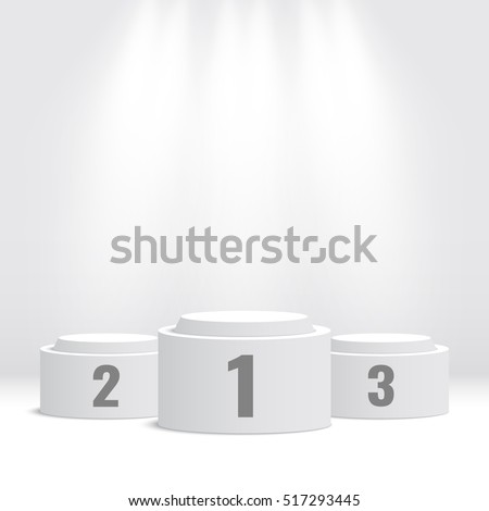 White winners podium. Pedestal. Spotlight. Vector illustration. Royalty-Free Stock Photo #517293445