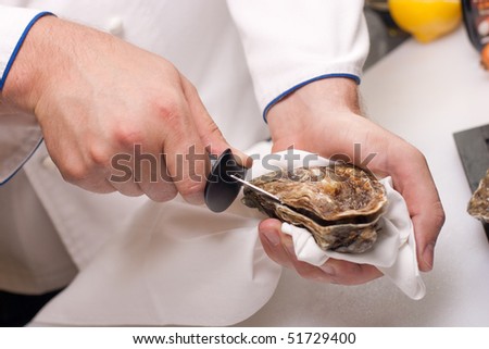 shucking of oyster Royalty-Free Stock Photo #51729400