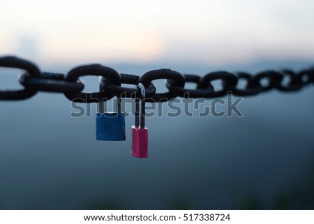 Two key is locked on chain, love forever concept