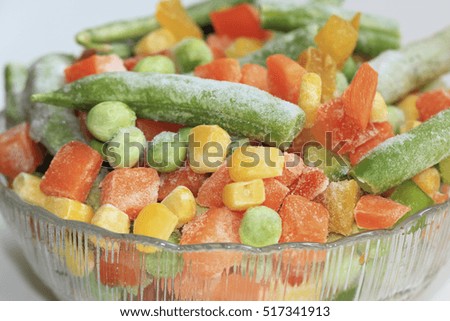 Frozen mixed vegetables in bowl 