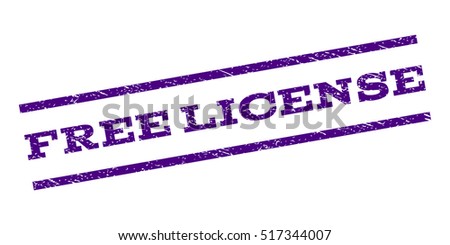 Free License watermark stamp. Text caption between parallel lines with grunge design style. Rubber seal stamp with dust texture. Vector indigo blue color ink imprint on a white background.