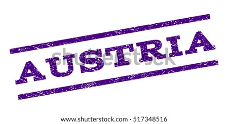 Austria watermark stamp. Text caption between parallel lines with grunge design style. Rubber seal stamp with dirty texture. Vector indigo blue color ink imprint on a white background.