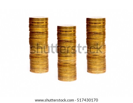 Coin stacks on a white background, Money concept.
