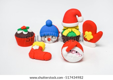 icon of Santa Claus with sock and gift and snowman